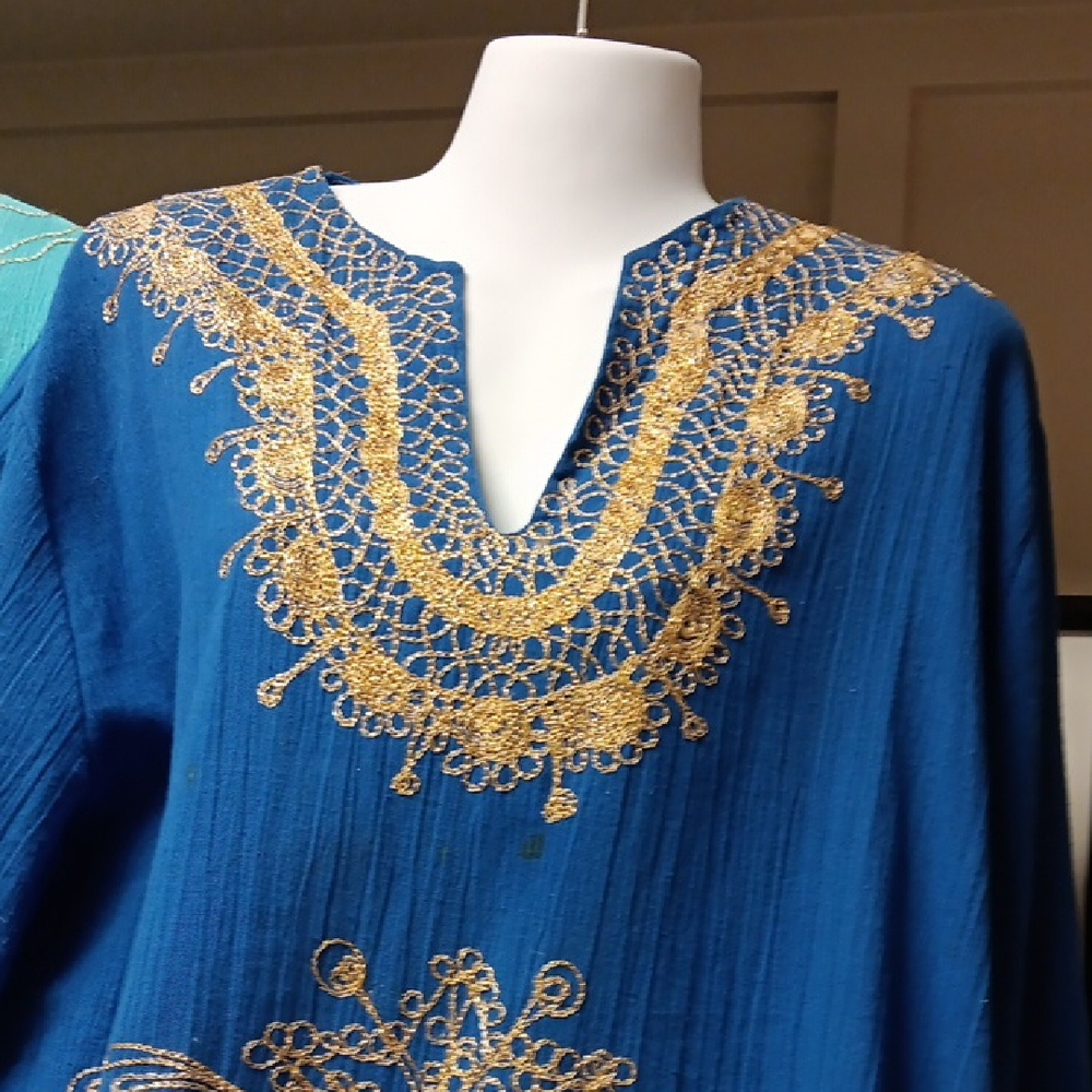 Blue Kaftan with Gold Embroidery